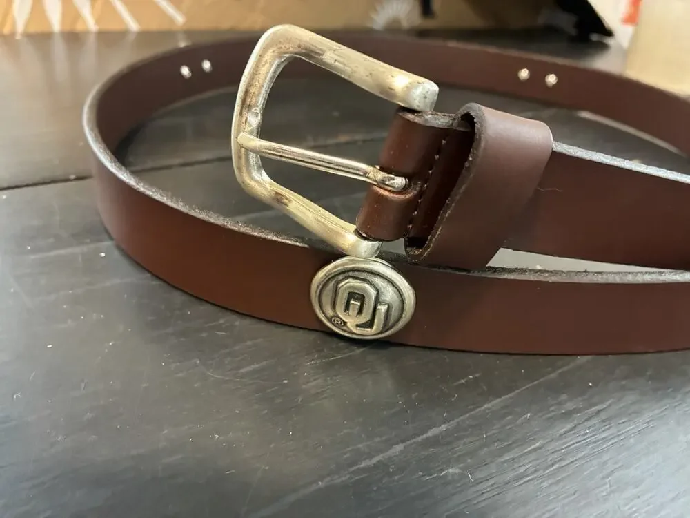 Brown Genuine Leather Belt With 4 OU Oklahoma University Sooners Conchos 46